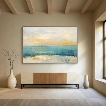Hand Painted Art Blue, Yellow & White Textured Coastal Abstract Painting HPS273