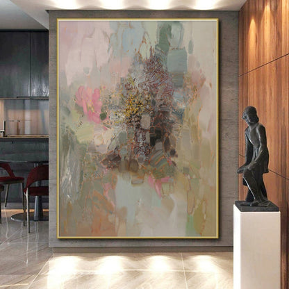 Cool Abstract Paintings Pink, Green, and Beige Floral Abstract Art PT714