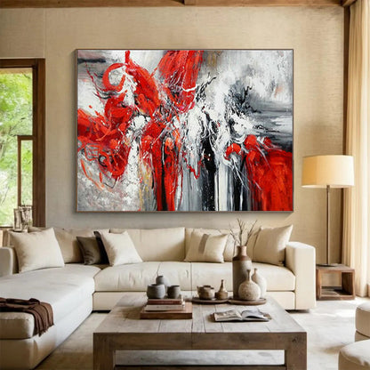 Paintings For House Red, White, and Black Expressive Abstract Art HPS330