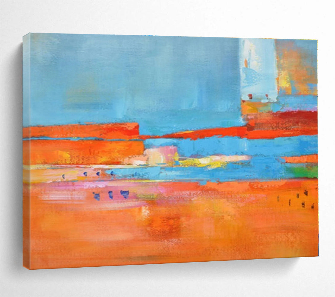 Acrylic Modern Art Paintings Orange, Blue & Multicolor Abstract Painting On Canvas HPS099