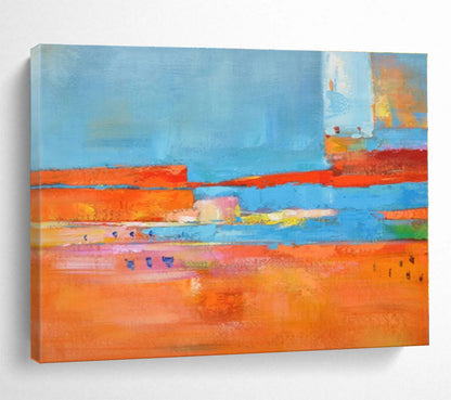 Acrylic Modern Art Paintings Orange, Blue & Multicolor Abstract Painting On Canvas HPS099