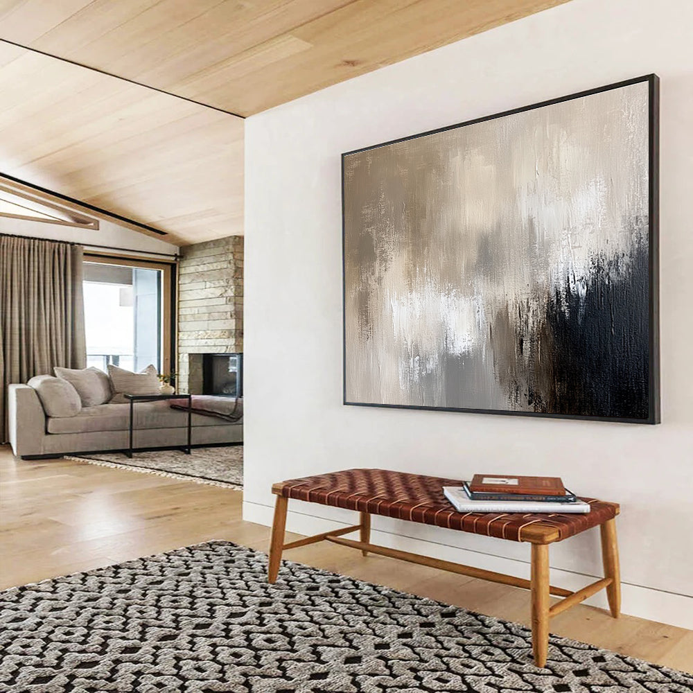 Unique Abstract Art Beige, Gray & Black Textured Abstract Painting HPS300