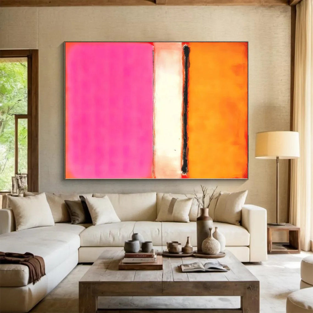 Hand Painted Art Orange, White & Pink Color Field Abstract Painting On Canvas PT103