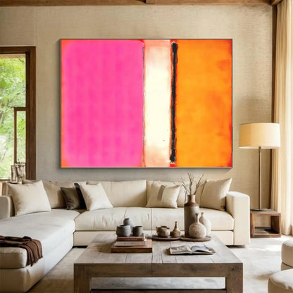 Hand Painted Art Orange, White & Pink Color Field Abstract Painting On Canvas PT103