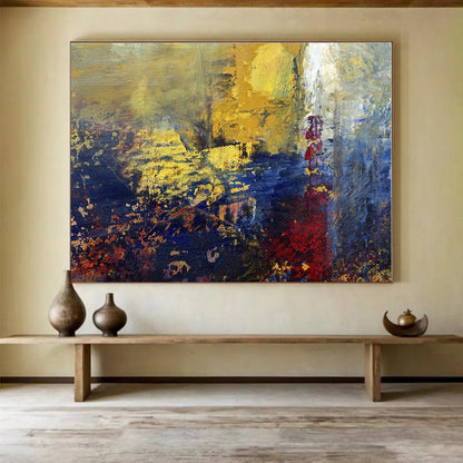 Unique Abstract Art Gold, Blue & Red Urban Abstract On Canvas HPS063