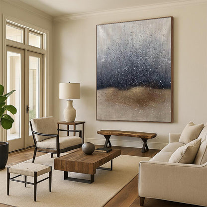 Large Painting In Living Room Gray, Brown & Silver Abstract Rain Scene, Modern Art Acrylic DPS510