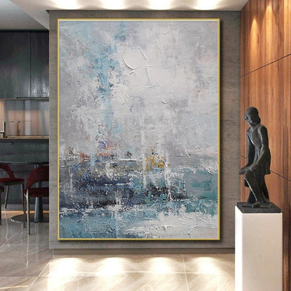 Acrylic Modern Art Paintings Blue, Gray, and White Textured Coastal Abstract Art PT684