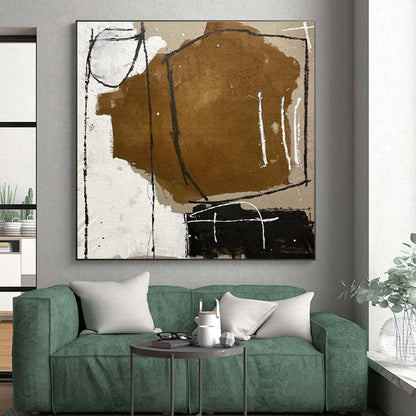 Cool Abstract Paintings Brown, Black, and White Geometric Abstract Art PT694