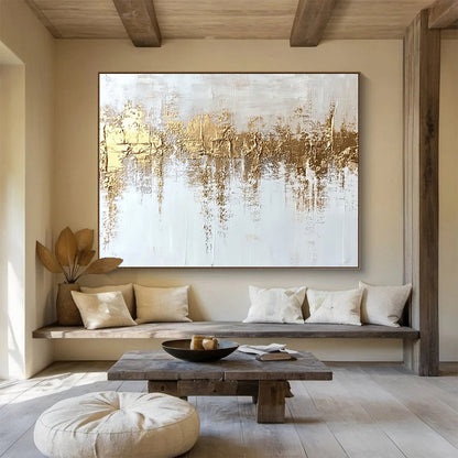 Large Contemporary Wall Art Gold & White Textured Abstract Painting HPS268