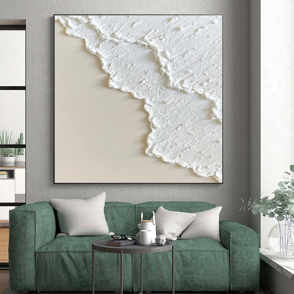 Hand-Painted White Textured Minimalist Abstract Art PT337