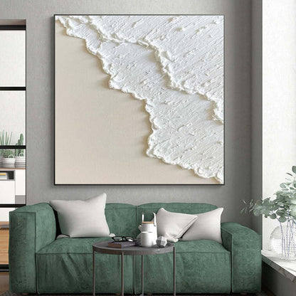Hand-Painted White Textured Minimalist Abstract Art PT337
