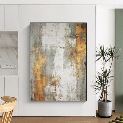 Handmade Art Gold, Gray, and White Textured Abstract Art PT740