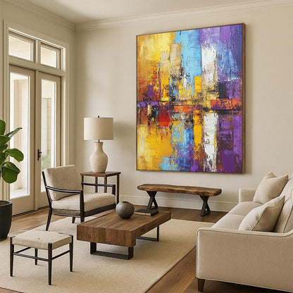 Hand-Painted Multicolor Textured Urban Abstract Painting On Canvas PT121
