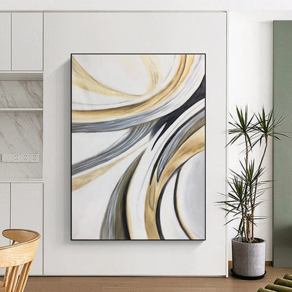 Modern Art Acrylic Gold Gray Black Abstract Art PT407
