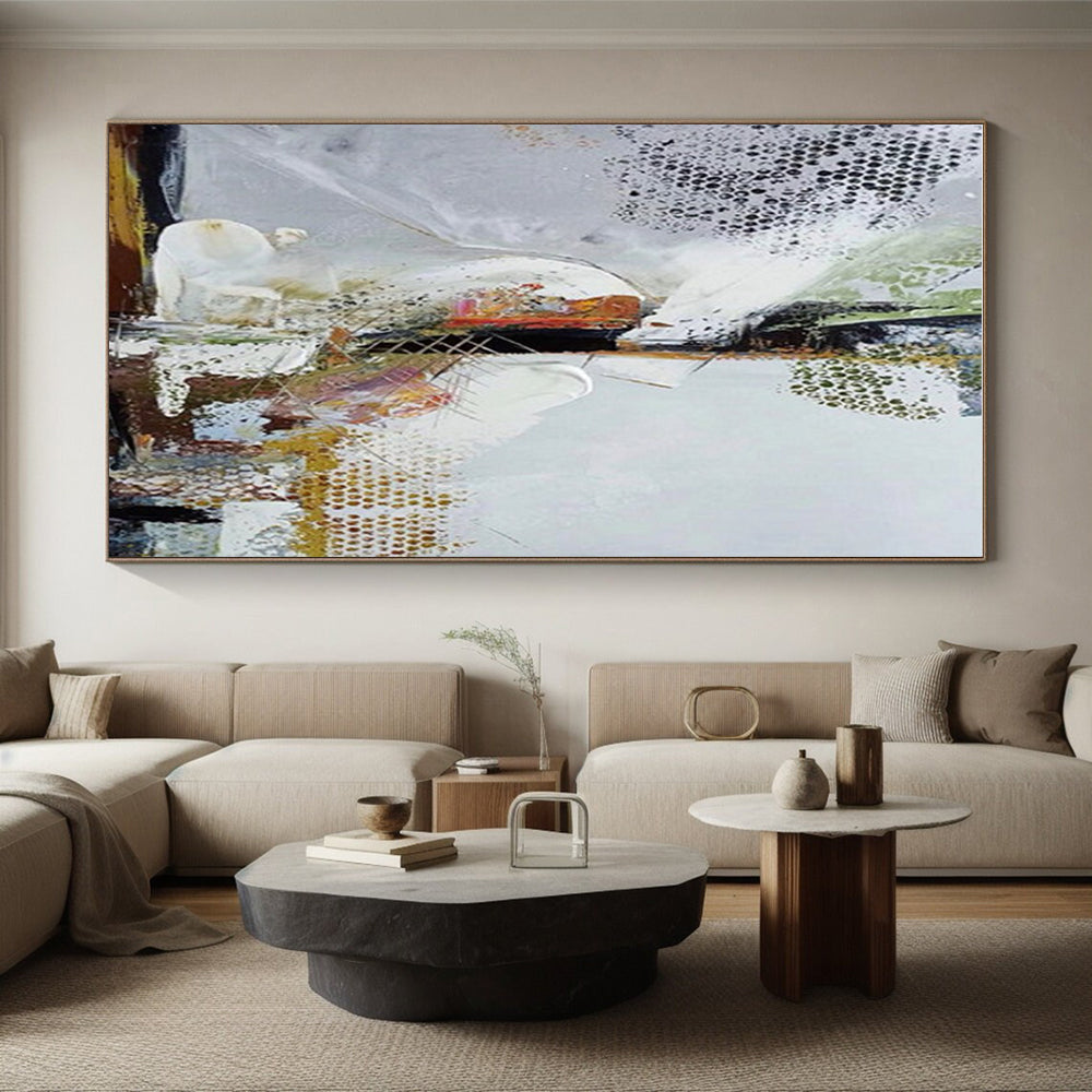 Huge Size Multicolor Abstract Painting with Dotted and Textured Layers, Oversized Abstract Wall Art PT217