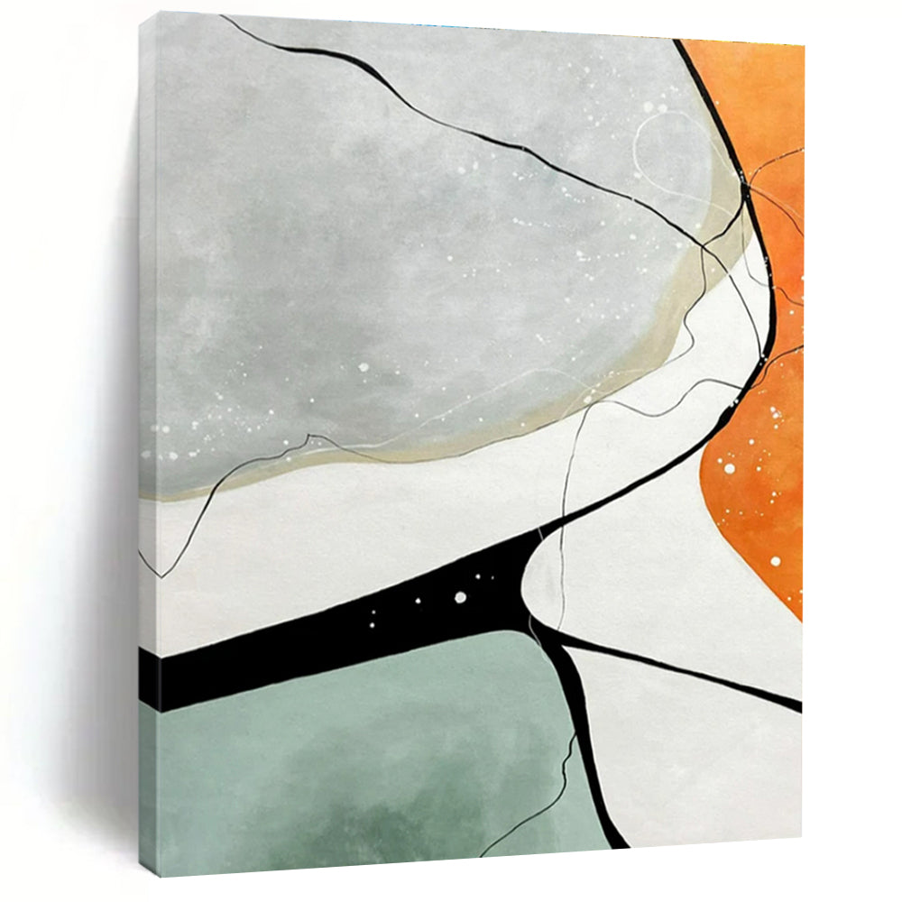 Minimalist Canvas Art Gray, Orange, and Green Geometric Abstract Art PT730