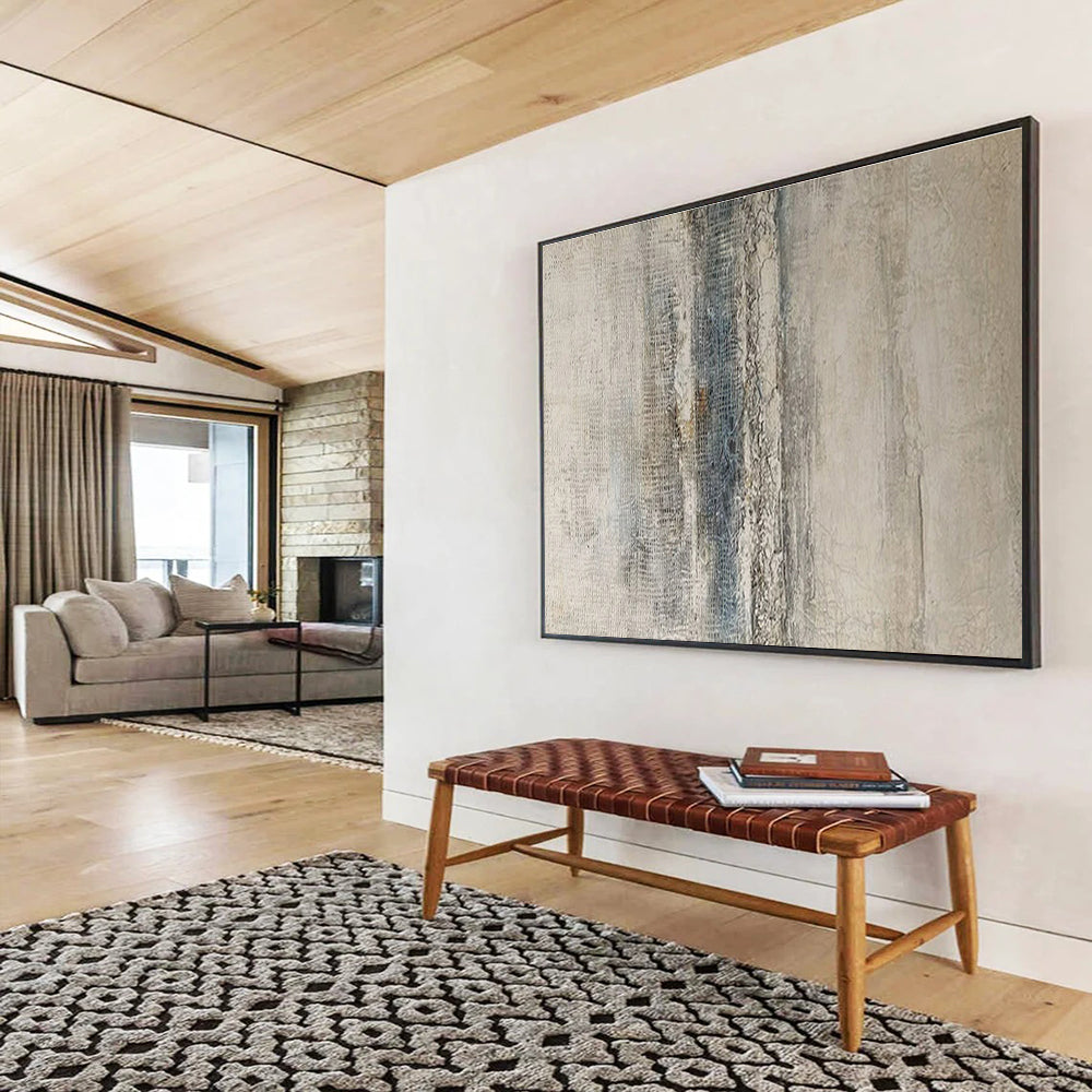 Huge Size Beige, Gray, and Blue Textured Abstract Minimalist Art HPS373