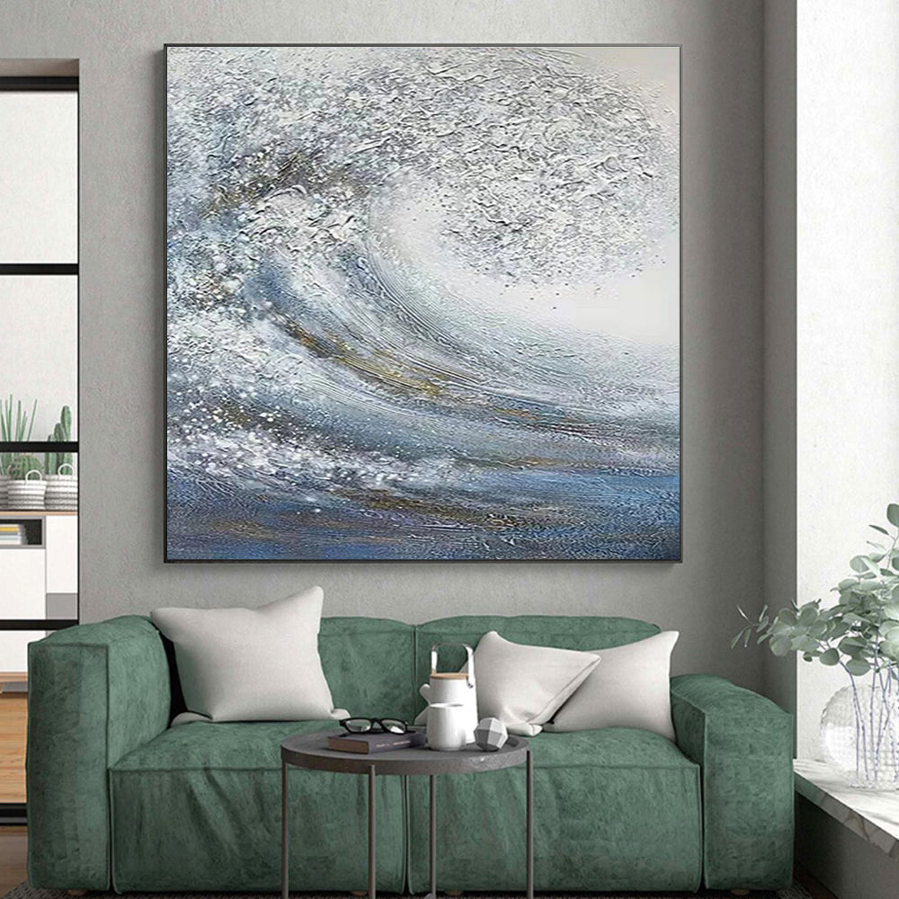 Large Size Blue and White Abstract Textural Wave Art PT258
