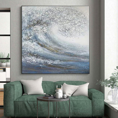 Large Size Blue and White Abstract Textural Wave Art PT258