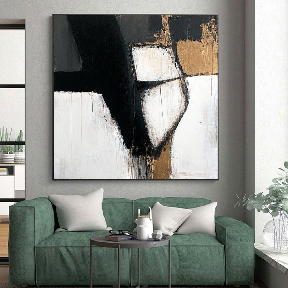 Large Abstract Art For Sale, Black White Gold Abstract Textured Art PT154