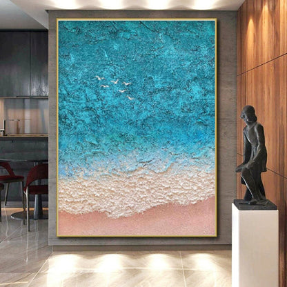 Oversized Abstract Wall Art Teal Beige Textured Coastal Abstract Art PT497