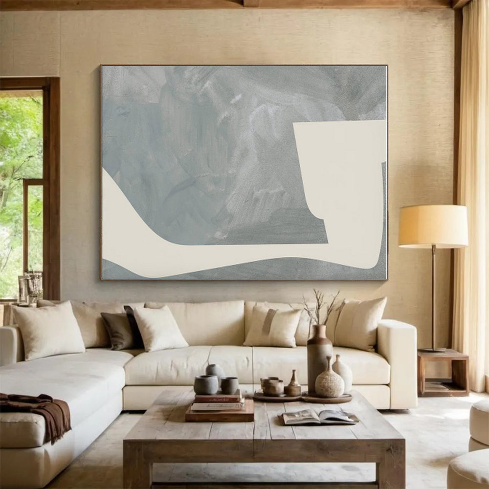 Large Contemporary Wall Art Gray Beige Abstract Form Acrylic Painting PT448