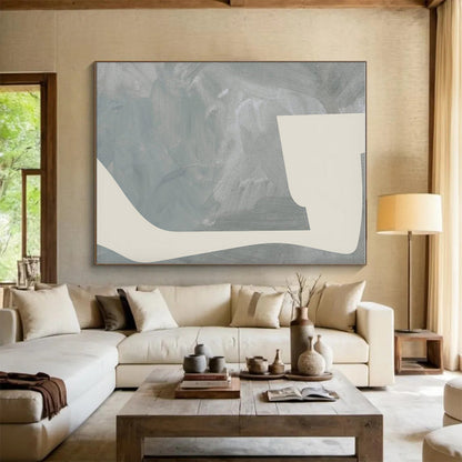 Large Contemporary Wall Art Gray Beige Abstract Form Acrylic Painting PT448