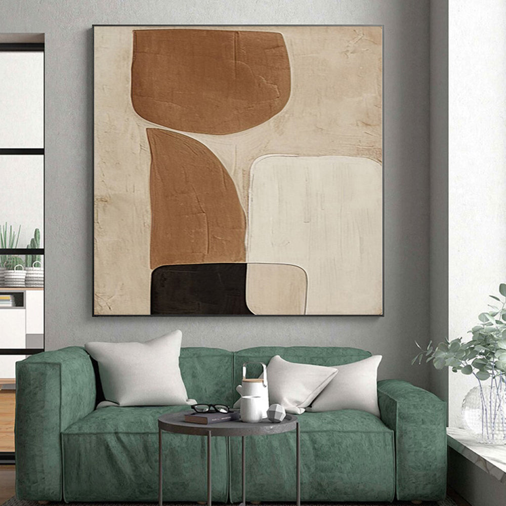 Modern Art Acrylic Brown, Beige & Black Geometric Abstract Painting On Canvas PT079