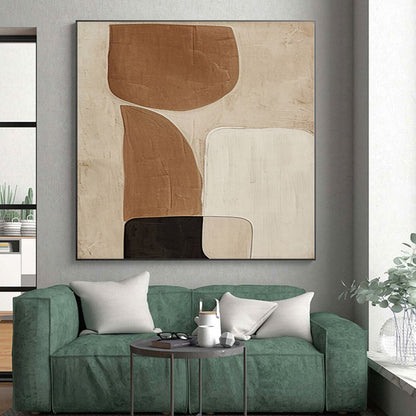 Modern Art Acrylic Brown, Beige & Black Geometric Abstract Painting On Canvas PT079