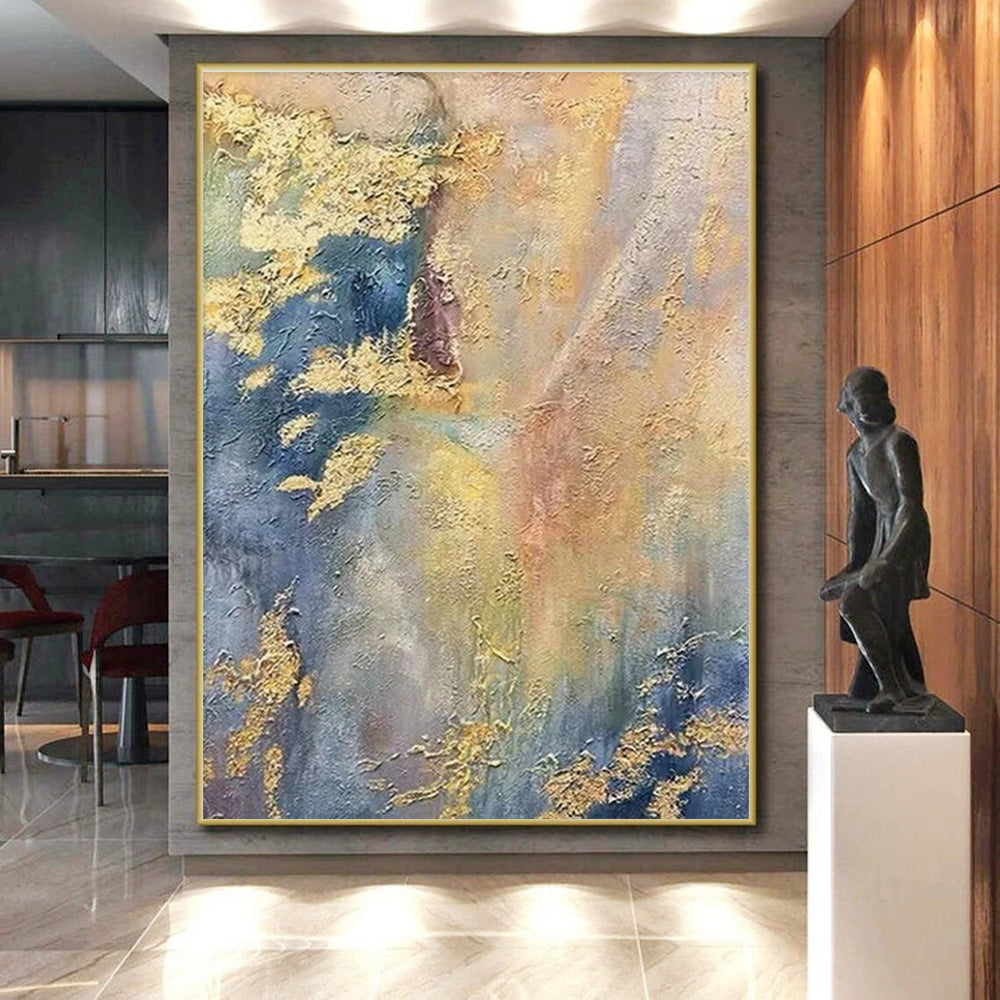 Acrylic Modern Art Paintings Blue Gold Textured Abstract Landscape Art PT507