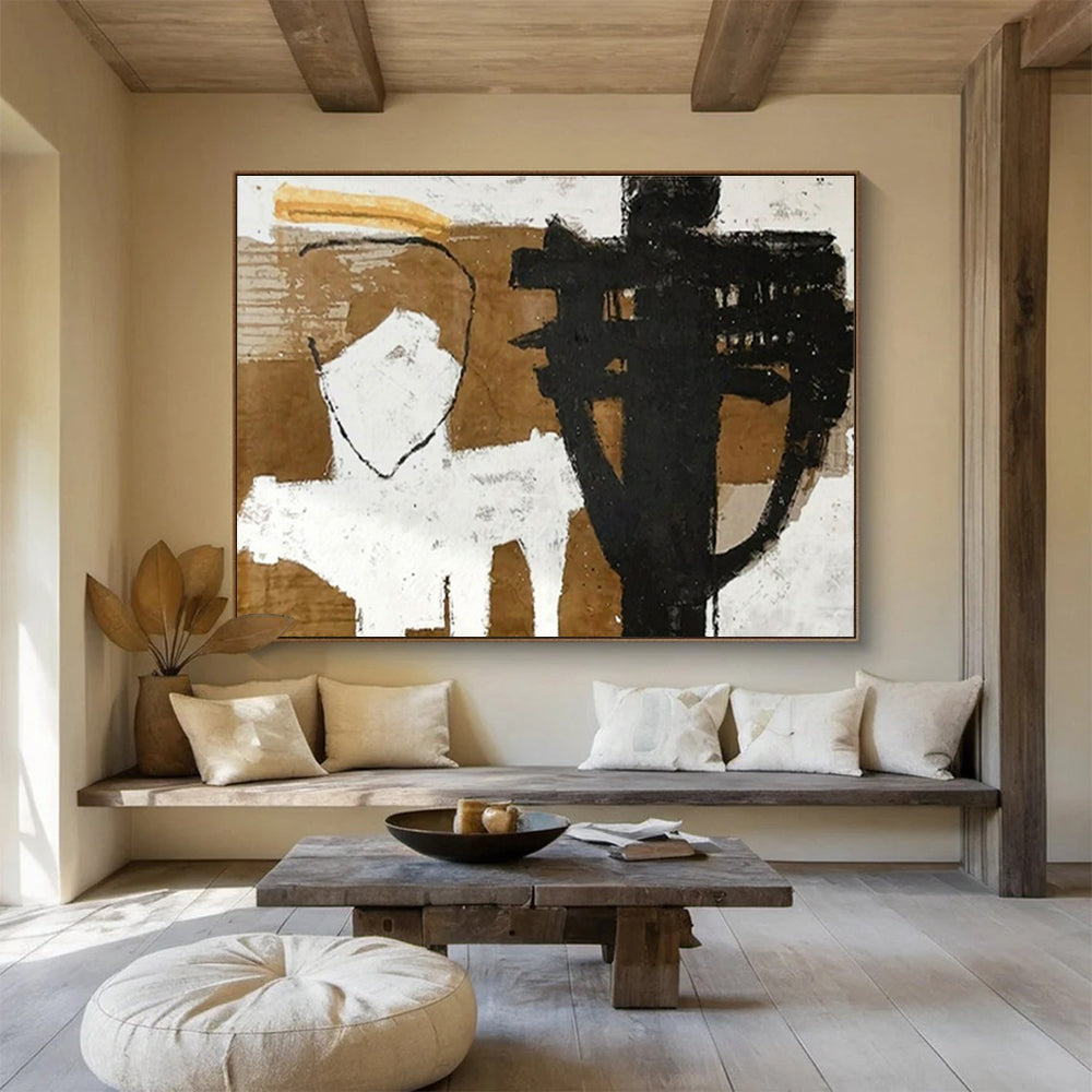 Huge Size Black, White, and Brown Abstract Figurative Art HPS383