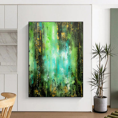 Handmade Art Green, Teal, and Gold Textured Abstract Art PT728
