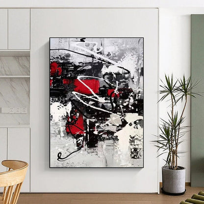 Cool Abstract Paintings in Red, Black, White, and Grey Abstract Splatters and Lines Painting PT270