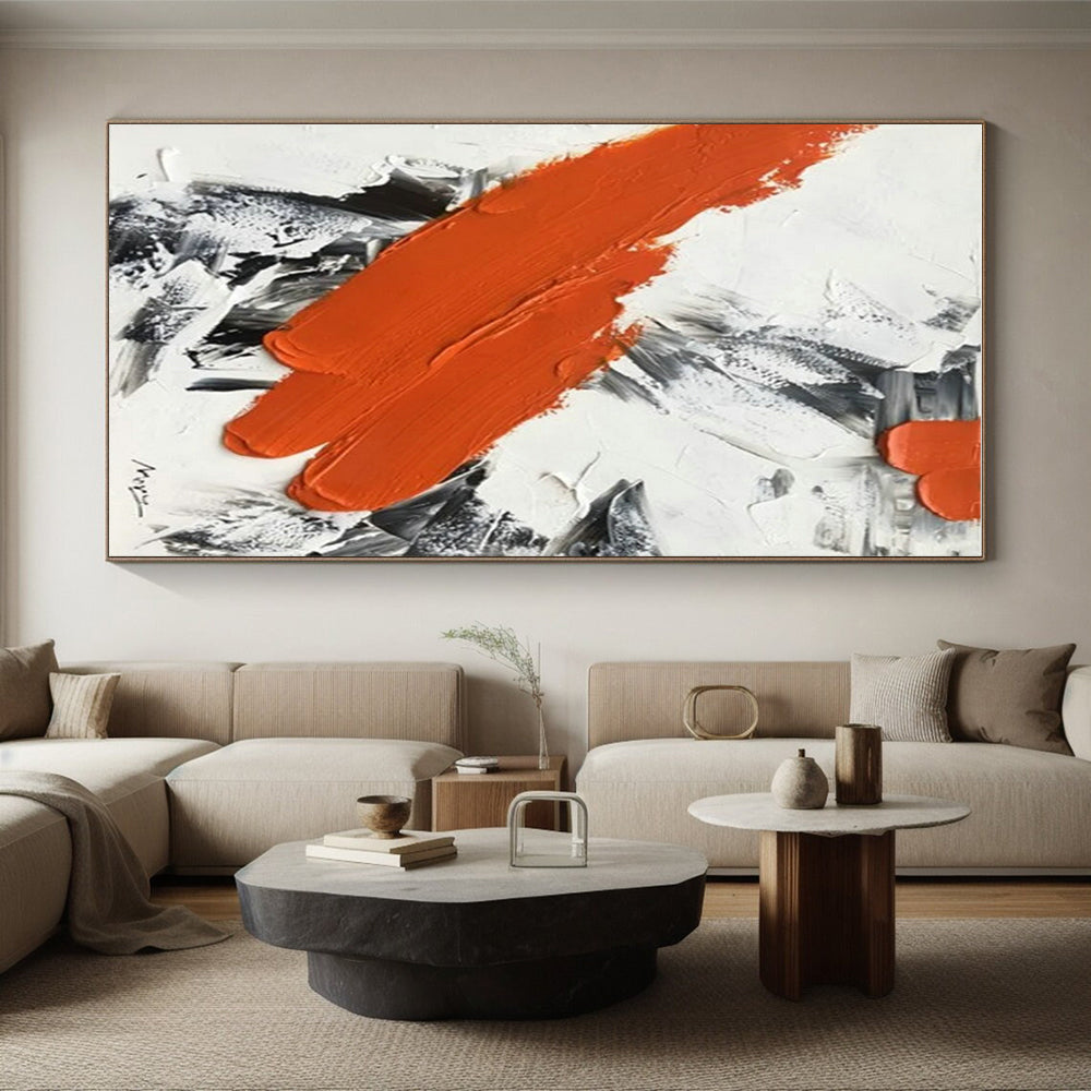 Cool Abstract Paintings Orange and Gray Textured Abstraction, Large Painting In Living Room PT525
