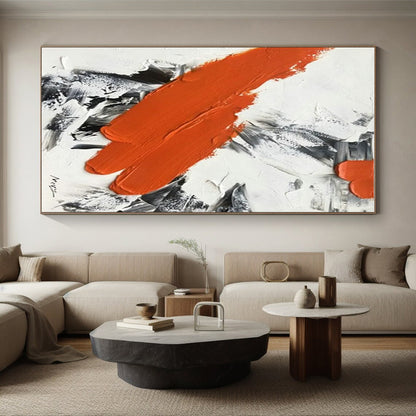 Cool Abstract Paintings Orange and Gray Textured Abstraction, Large Painting In Living Room PT525