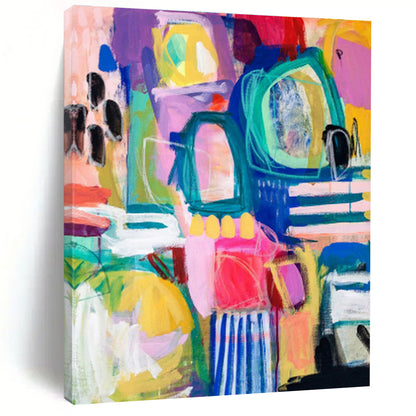 Unique Abstract Art with Vibrant Multicolored Shapes, Hand-Painted Acrylic Modern Art PT296