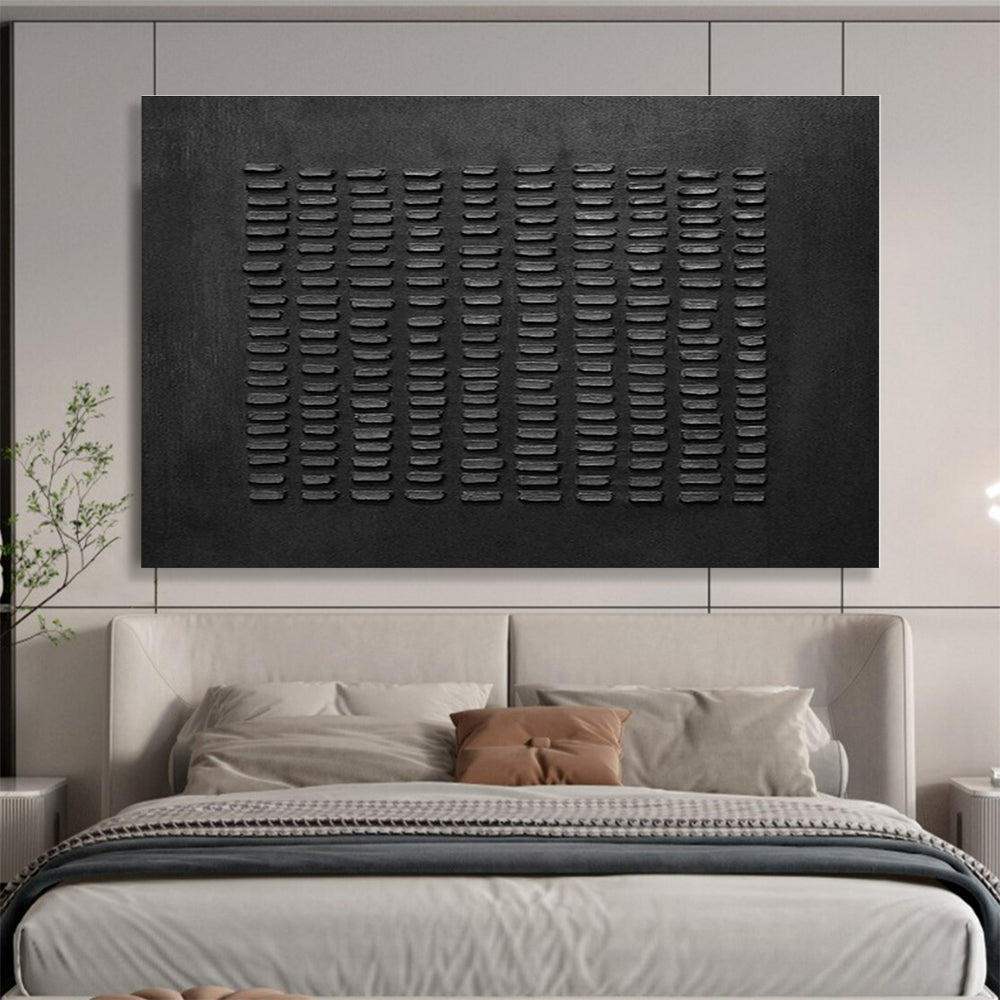 Oversized Abstract Wall Art Black Textured Grid Abstract On Canvas HPS030