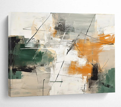 Acrylic Modern Art Paintings Green, Orange & White Abstract Dynamic Art HPS213