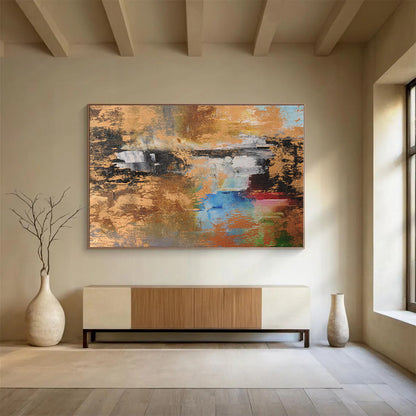 Acrylic Modern Art Multicolor & Gold Textured Abstract On Canvas HPS016
