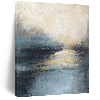 Acrylic Modern Art Paintings Blue, Gray, and Gold Textured Landscape Abstract Art PT713