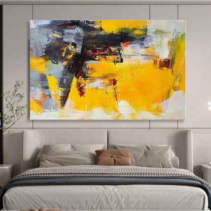 Hand-Painted Yellow, Gray & Black Dynamic Abstract Painting On Canvas HPS101