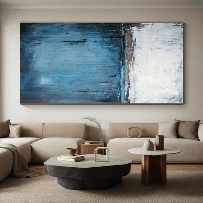 Acrylic Modern Art Paintings - Blue, Gray & White Textured Abstract Landscape Art PT603