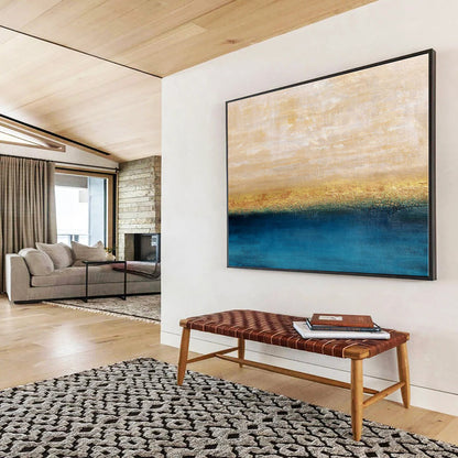 Large Size Beige & Blue Textured Landscape Abstract On Canvas HPS014