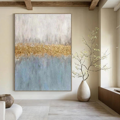 Oversized Gray, Gold & Blue Abstract Color Block, Cool Abstract Paintings DPS508