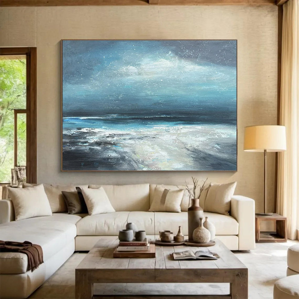 Paintings For House Blue, Gray, and White Abstract Seaside Art HPS410