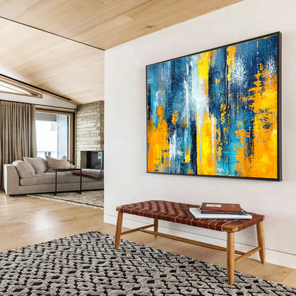 Cool Abstract Paintings Teal, Yellow, Orange & White Dynamic Abstract Painting HPS266