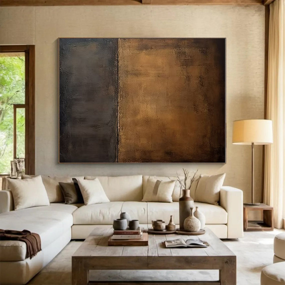 Minimalist Canvas Art Brown and Black Textured Abstract Art PT758