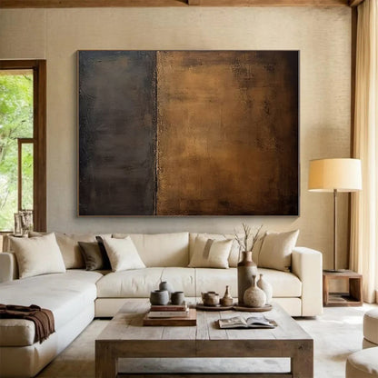 Minimalist Canvas Art Brown and Black Textured Abstract Art PT758