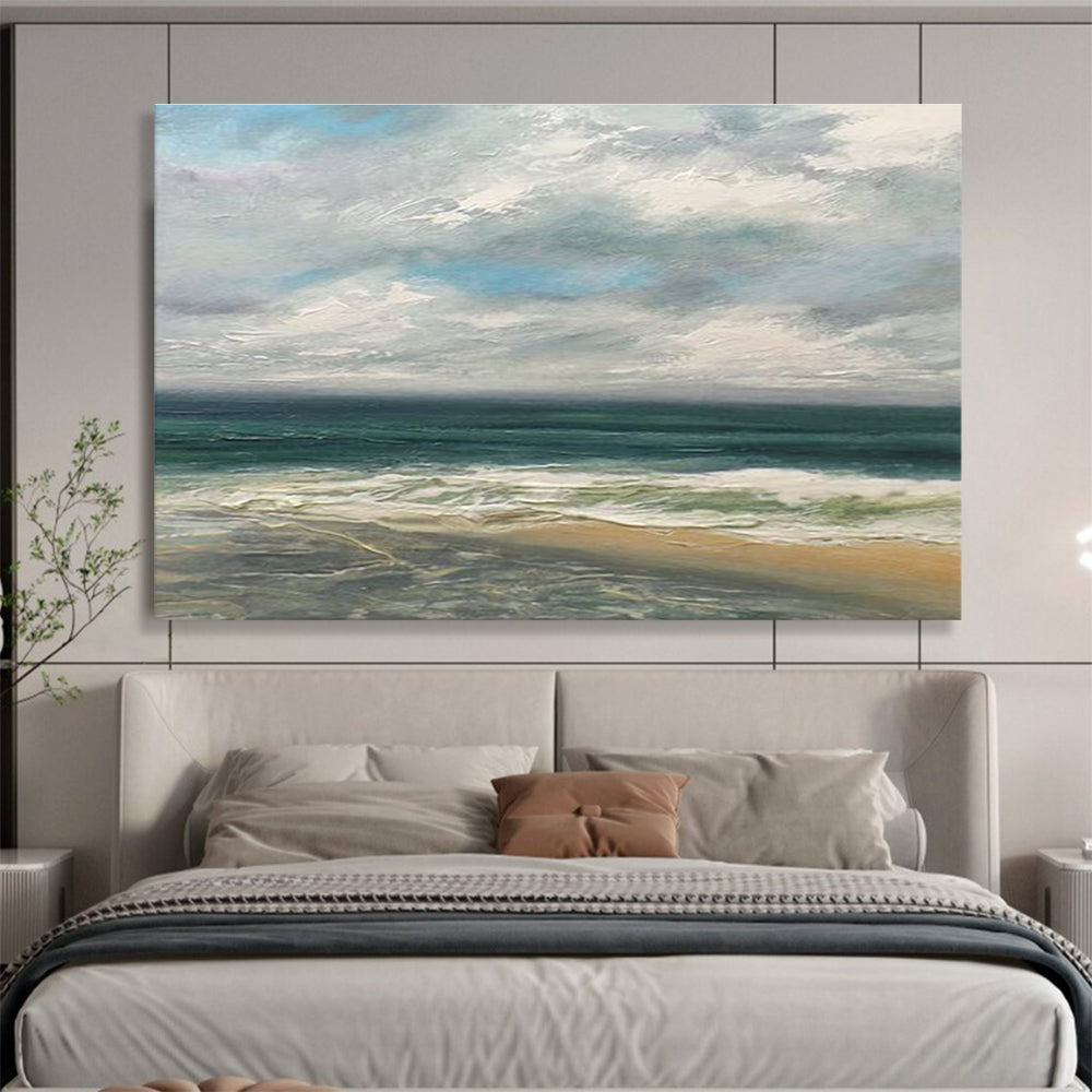Modern Art Acrylic Blue, Green & Beige Abstract Seaside Art HPS179