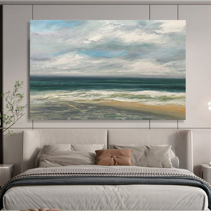 Modern Art Acrylic Blue, Green & Beige Abstract Seaside Art HPS179